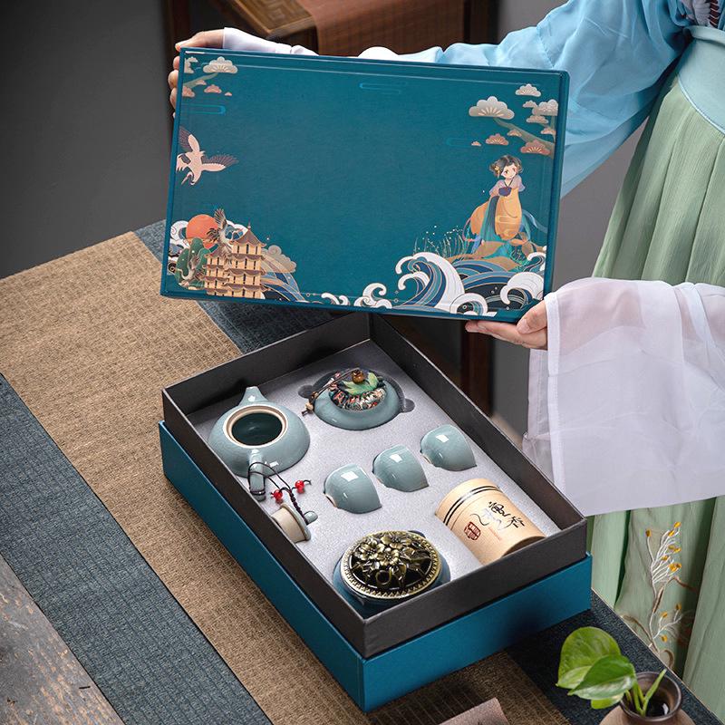 

National Trend Ceramic Tea Set - Retro Style Gift Box with Custom Logo Options