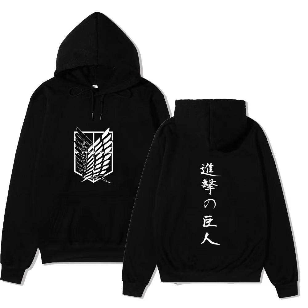 Attack On Titan Wings Of Freedom Hoodie Unisex Fleece Sweatshirt Front Logo Back Japanese Text Print Autumn Winter Pullover