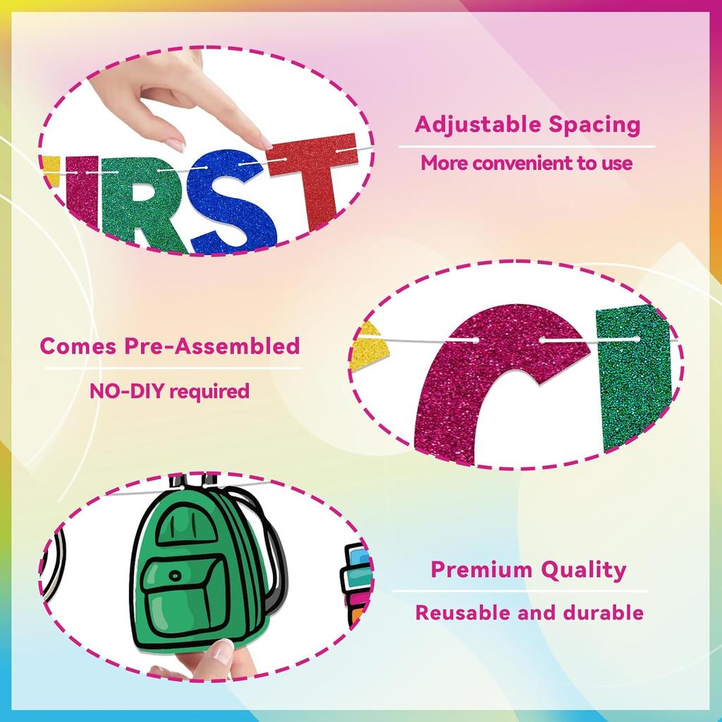 Happy First Day of School Banner, Pre-strung, Back To School Decorations, Back To School Garland, Classroom Teacher Office School Decorations