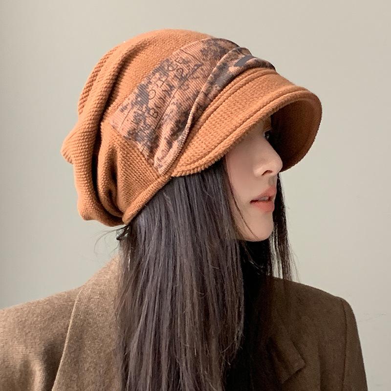 Korean Retro Autumn and Winter Hat for Women with Big Head Circumference Showing Face Small Knitted Loose Wool Hat Casual and Versatile Bag Head Hat