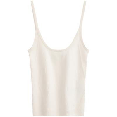 Solid Color Fashion Simple Embroidered Ribbed Knit Top Women Tops Milk-White J223612