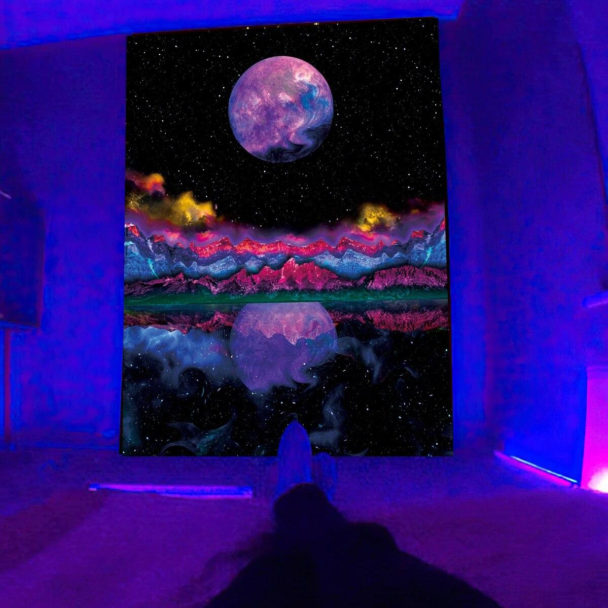 

Черный световой гобелен, УФ-реактивный психоделический настенный подвесной фантазийный гобелен для спальни, общежития, украшение отдельной комнаты 150x130cm