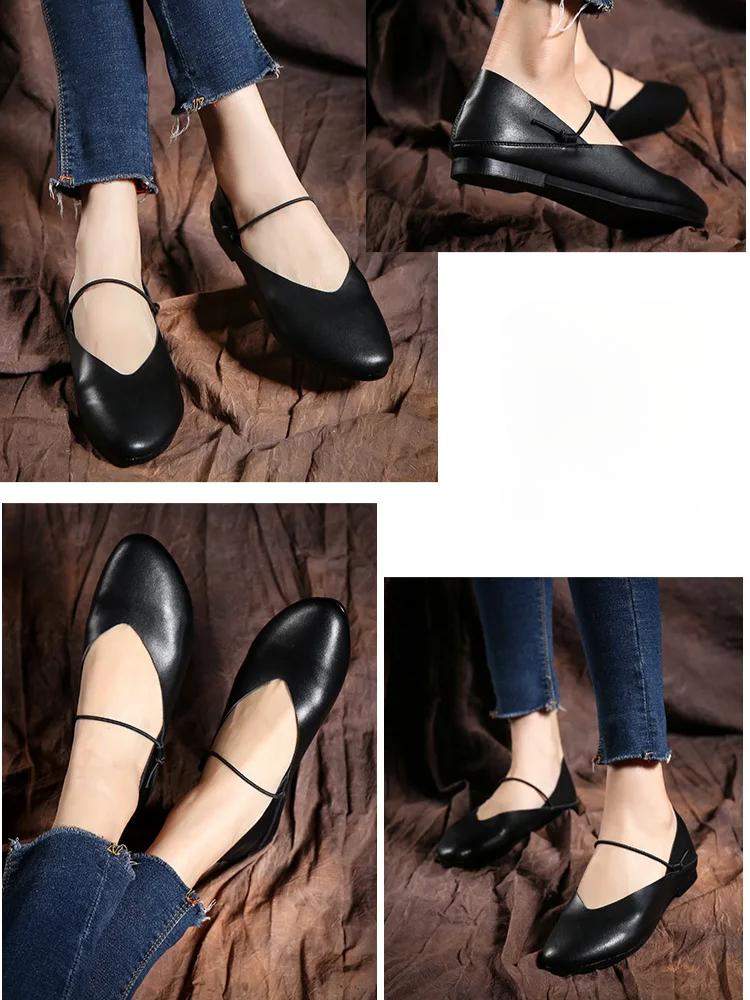 Johnature Genuine Leather Women's Shoes Soft Soled Comfortable Retro Commuter Versatile Shallow Flats