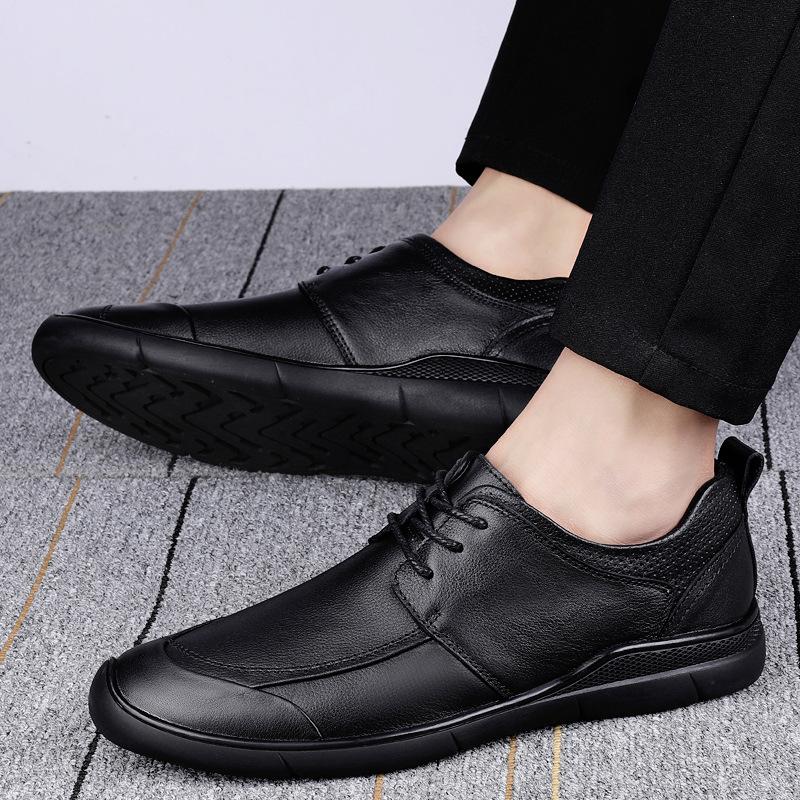 

Мужские туфли кэжуал из коровьей кожи с круглым носком, мужские туфли-лоферы на шнуровке, дышащие, резиновая подошва, нескользящие, плоский каблук, повседневная мужская обувь 38