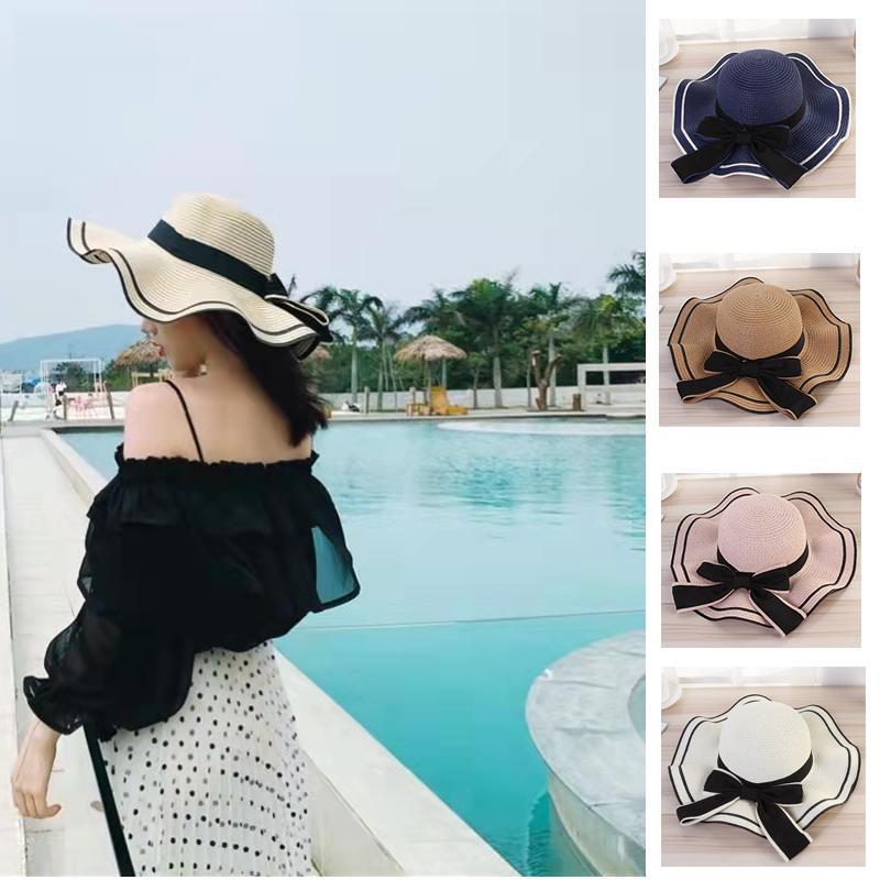 Damen Sommer Sonnenhut Strand Schlapphut Breit Krempe Strohhut mit Schleife