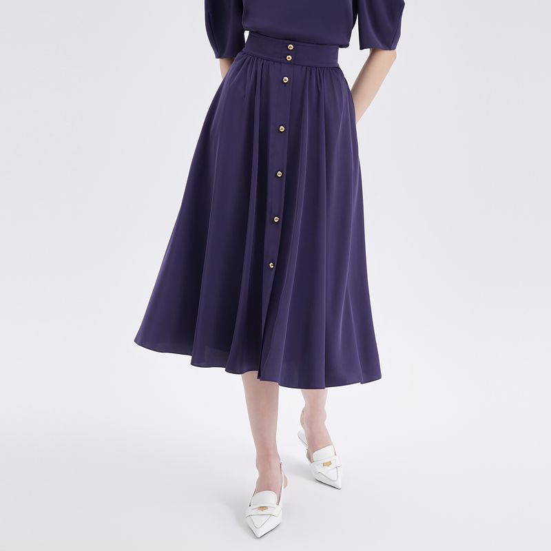 

Obeg Obeg Swing Skirt Mid Length Long Length New Versatile Elegant Ol Umbrella Skirt 50462506 Navy blue 160/S/36