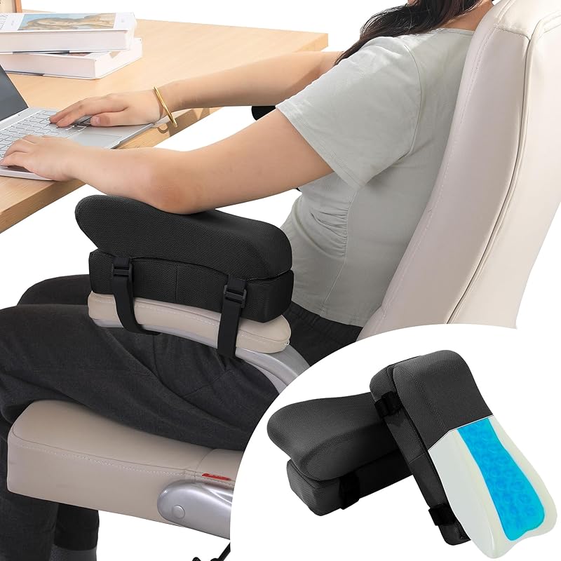MABOZOO Гелевые эргономичные подлокотники для офисного кресла, Набор из 2 штук, Регулируемые по высоте подлокотники для локтей, предплечий, Снятие давления, Подушка для офисного кресла (черный)