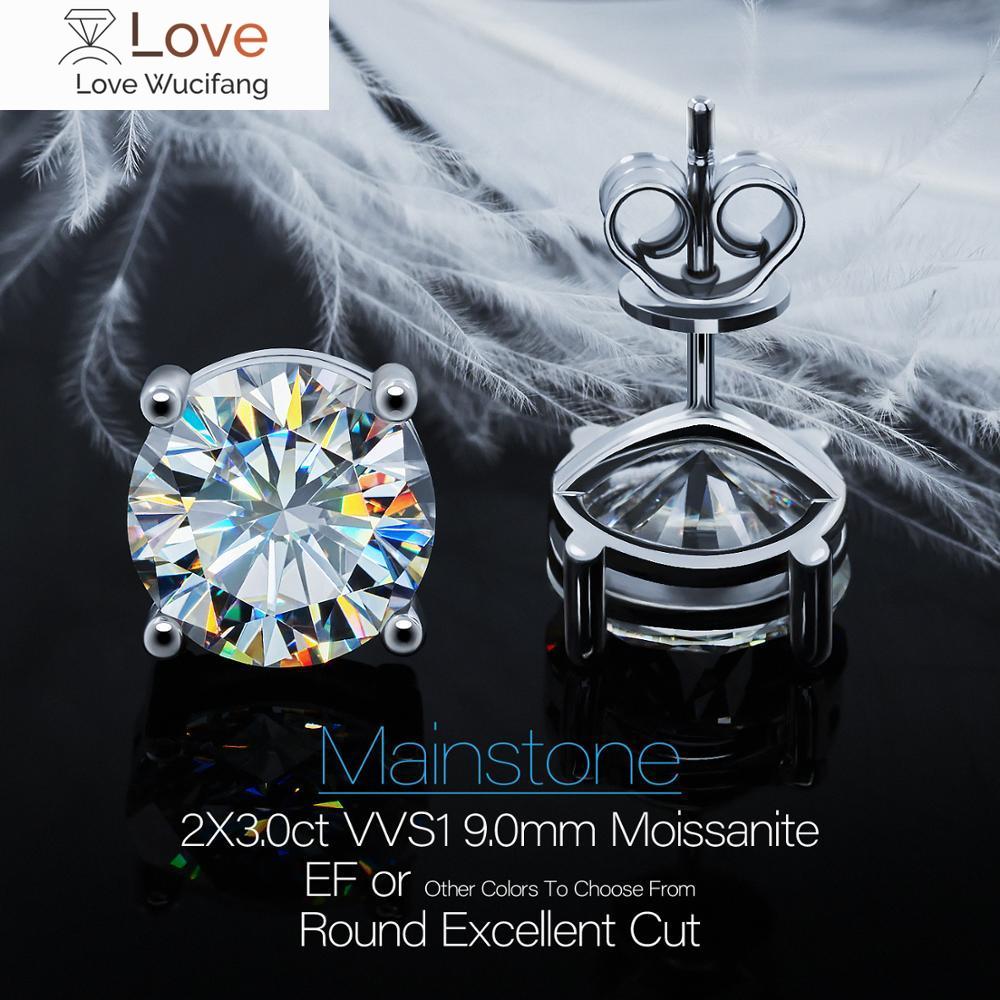 Total 6 .0 Carats Diamond Tested Pass Moissanite 18k White Gold Plated 925 Silver Earrings Jewelry Women 'S Girls Gifts