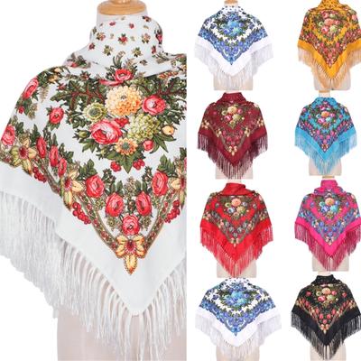 Blumenmuster Quadratischer Schal mit Quastenbesatz Atmungsaktives Multifunktionales Nackenwickel-Schal für Frühling Herbst Outfits