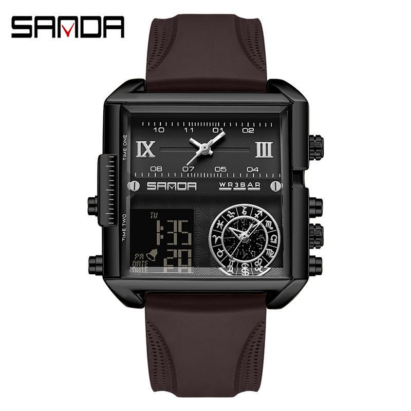 Sanda Men s Trendy Waterproof Multifunctional Square Electronic Watch