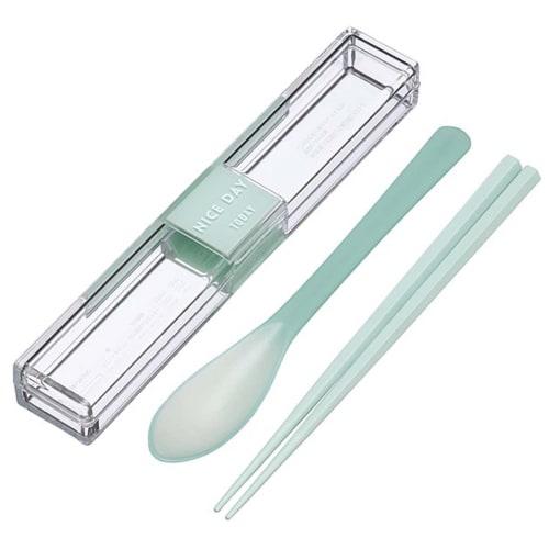 Iwasaki Kogyo 18cm Chopsticks & Spoon Set, Mint, 3.5cm W x 19cm D x 2.2cm H, H-600 MT, Dishwasher Safe, with Extra-Strong Case