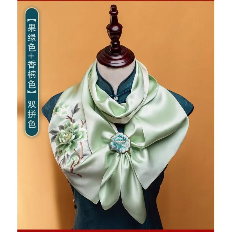 Suzhou Hand Embroidery Silk Scarf Set Double-sided Mulberry With Buckle New Chinese Style All Season