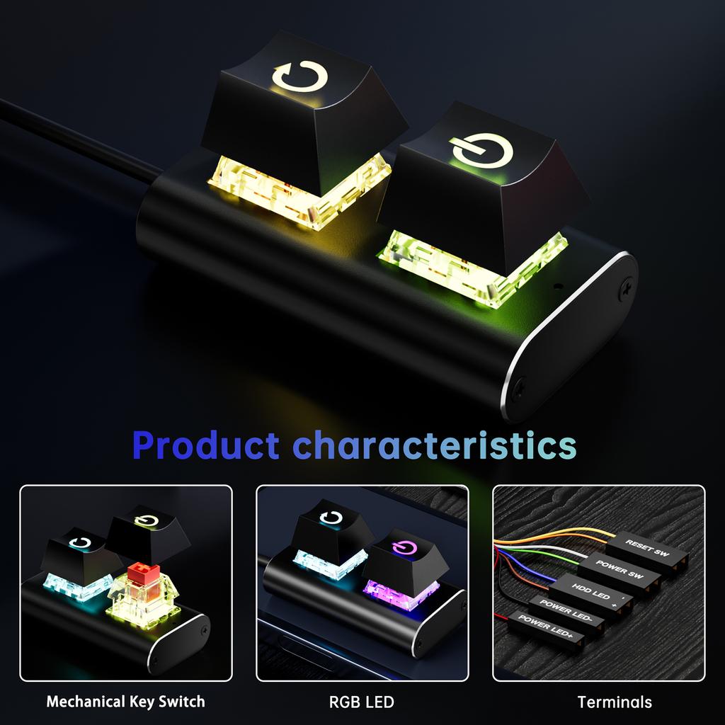 2m Desktop Power Switch External Start Computer Switch with LED Light PC Motherboard External Start Power Switch for Motherboard