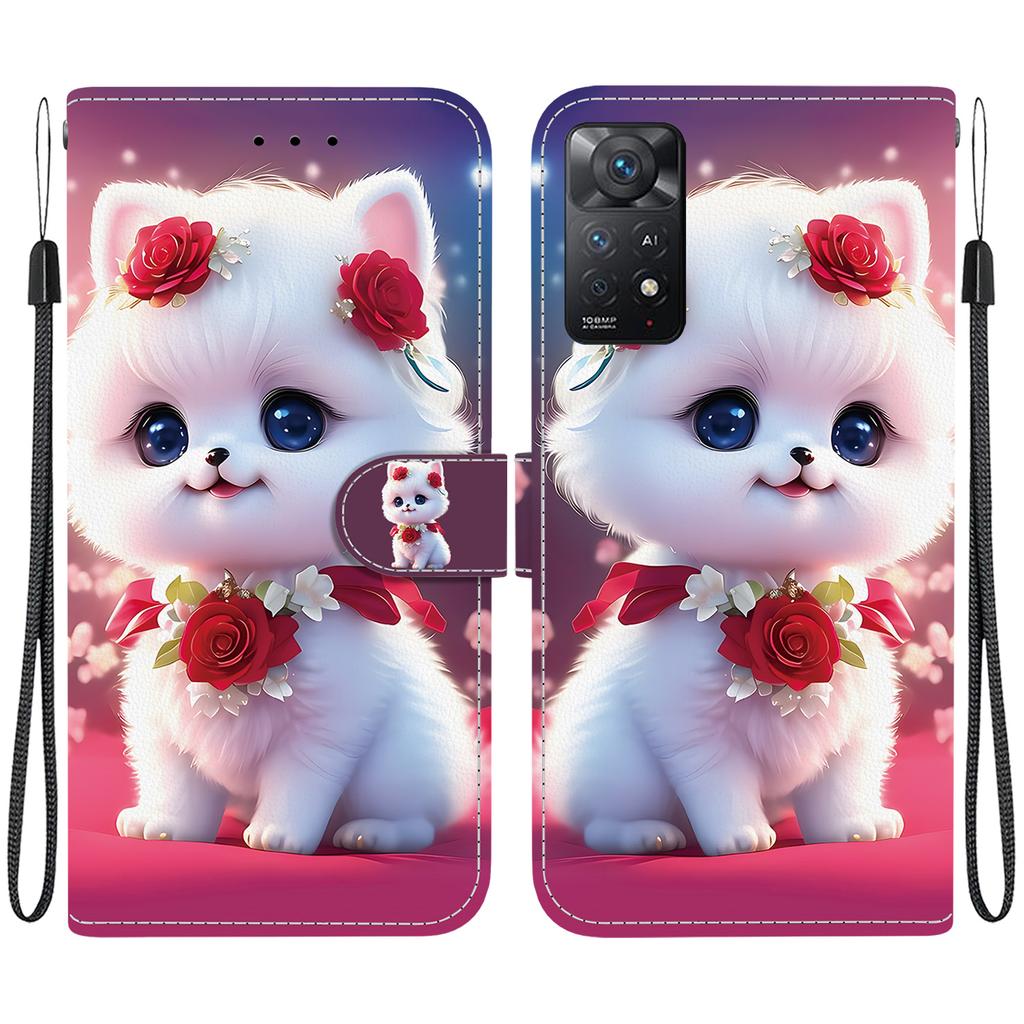 Handmade PU Leather Flip Case for Redmi Note 12 Pro 4G/ Redmi Note 11 Pro (4G 5G) Anti-Slip Shockproof Cover with Wrist Strap & Heart/Rose Cat Designs
