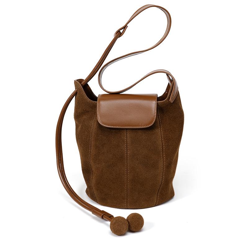 

Зимняя женская сумка кроссбоди из натуральной кожи, замшевая, из коровьей кожи, для поездок на работу, сумка-ведро 12x12x21 cm