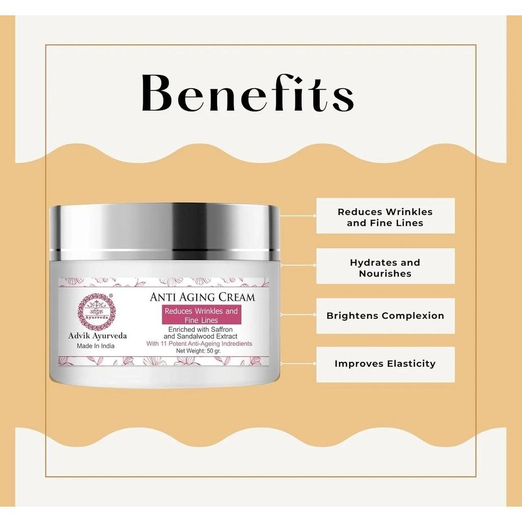 Advik Ayurveda Anti Aging Cream For Fine Lines, Wrinkles 50gm