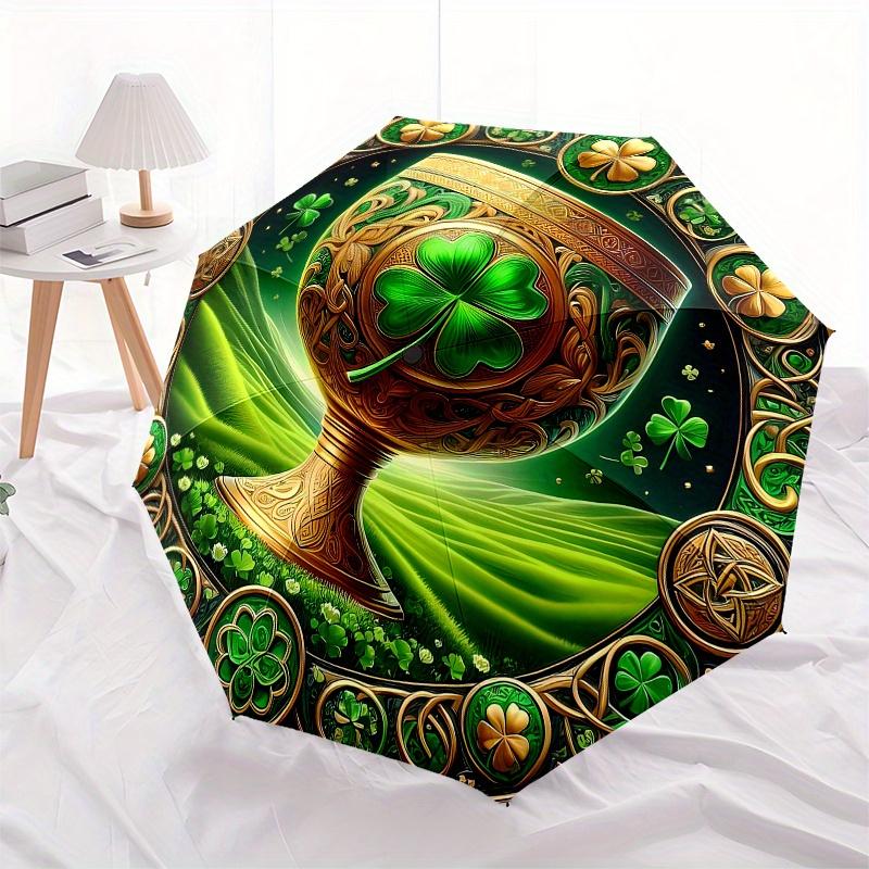 Four-Leaf Clover Ornament: Luck in Every DetailUmbrella, Portable 3-Fold Compact Umbrella for Men & Women Gift