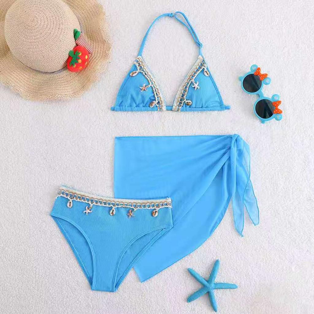Mädchen Hochtailliertes Zweiteiliges Badeanzug-Set mit Netz-Rock-Überwurf Verstellbares Neckholder-Oberteil und Unterteil Badebekleidung für Kinder Strand Pool