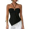 Women's Halter Neck Tube Top Metal Ring Detail Strapless Asymmetric Hem Summer Casual Camisole Vest