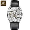 OLEVS Brand New Fashion Mechanical Watch for Men Luxury Leather Waterproof Luminous Steampunk Skeleton Watch Relogio Masculino