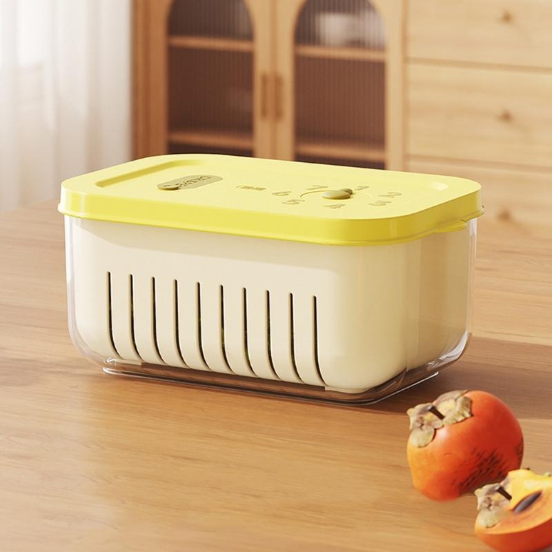 Innovative Timer Refrigerator Sealed Box for Organizing Fruits Vegetables Fridge Food Organizer with Drain Basket