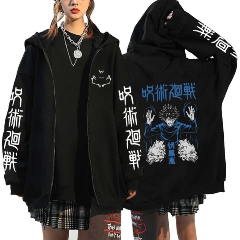 Ryomen Sukuna Grafisk trykt hette Anime Jujutsu Kaisen Klær Herre Dame Zip Up Hettegensere Harajuku Sweatshirt Casual Zip Jacket