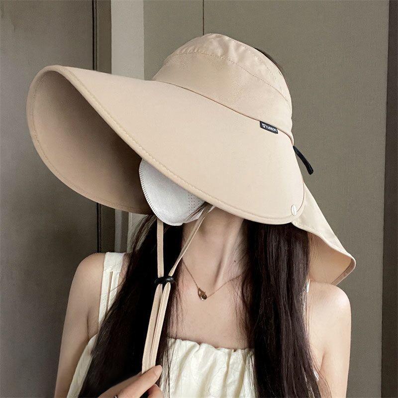 RICYGVM Women Summer Sun Hat Empty Top Neck Protection Shawl Hats Large Brim Fisherman Cap Without Flipping Anti-UV Sunscreen