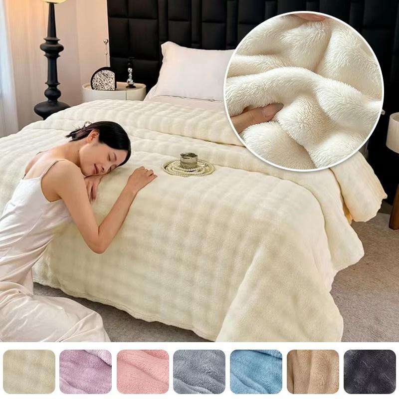 1pc Plaid Flannel Blanket Sheet Warm Soft Cozy Throw Blanket Sofa Bed Room Office Nap Blanket Autumn Winter Fluffy Bubble Fleece Blanket Sheet