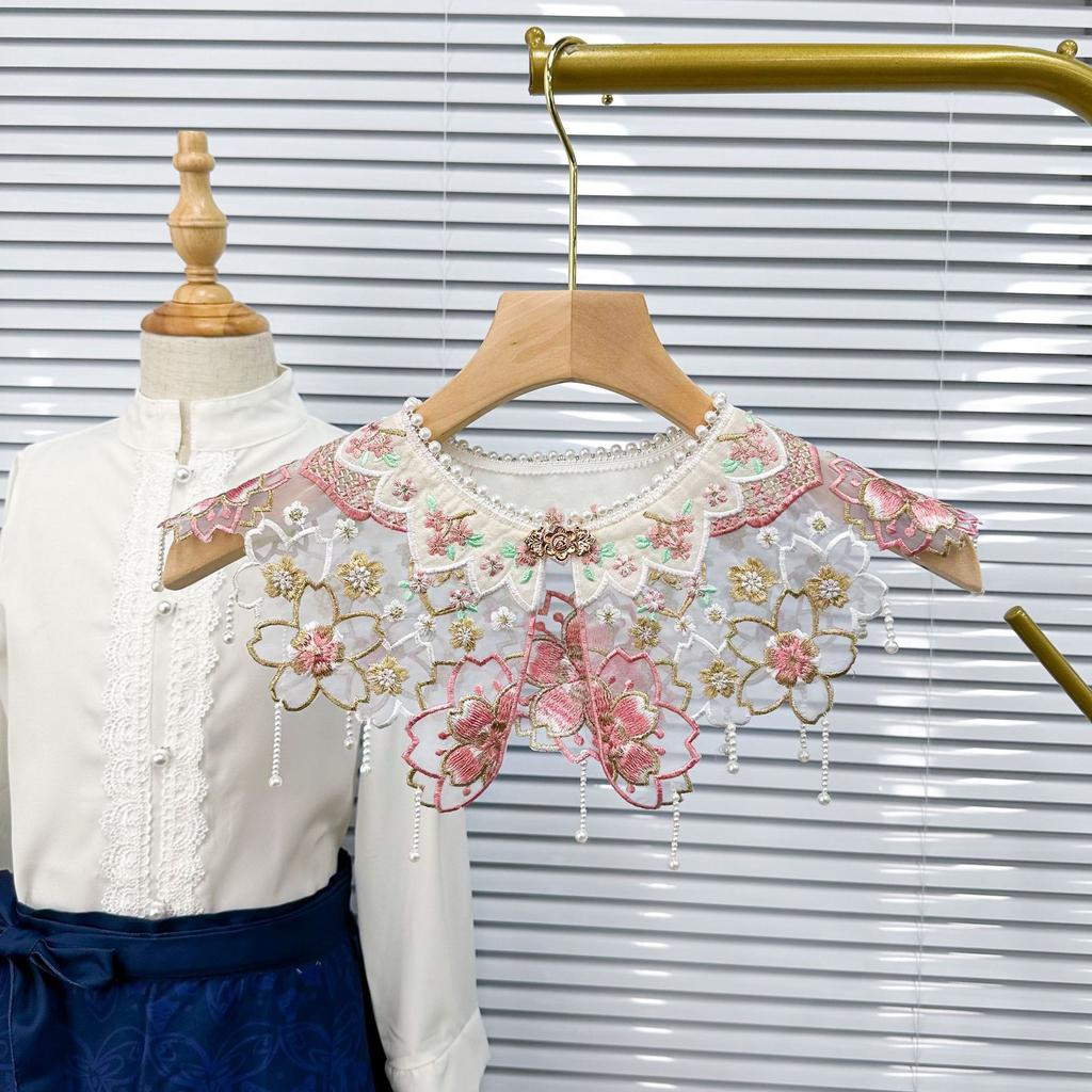 Gold Thread Glue-Free Skirt Children'S Adult Cherry Blossom Cloud Shoulder Ancient Clothing Hanfu Embroidery Piece Embroidery Cloud Ake Collar