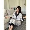Spring Autumn New National Style Herringbone Pattern Ice Silk Trousers Pajamas Cover Can Be Worn Outside Home Clothes