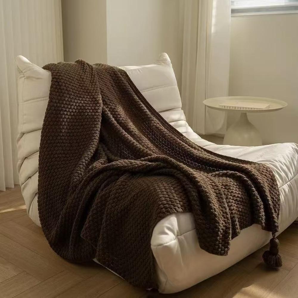 with Tassel Nordic Knitted Blanket Waffle Pattern Sofa Blanket Simple Nap Blanket  Air Condition