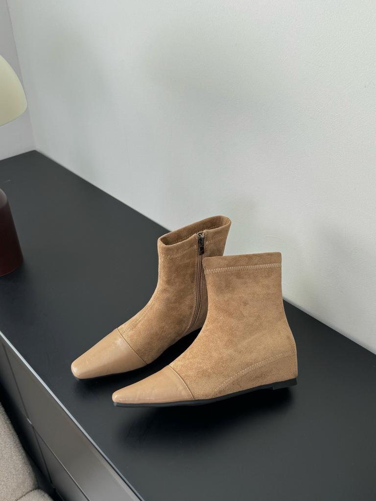 French splicing square head thick heel short boots women's 2025 autumn and winter new suede temperament medium heel thin boots socks boots women's