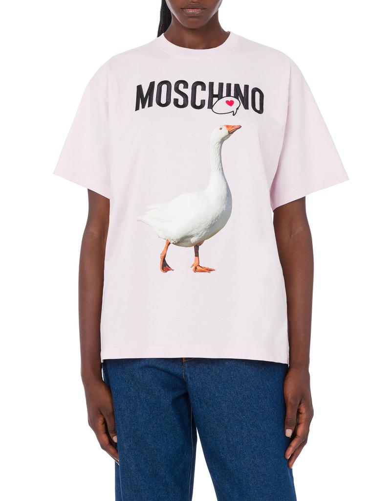MOSCHINO Goose Logo Cotton Short Sleeve T-Shirt Baby Pink