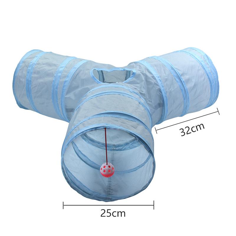 Cat Toys Gray 3-Way Foldable Pet Cat Tunnel Tube Toy Kitten Tunnel Toy with Peep Hole Pet Training Interactive Toy Tunnel Tube
