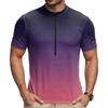 Men’s Crew Neck Gradient Print Zip Breathable Quick Dry Short Sleeve Cycling Jersey for Outdoor Sports Riding