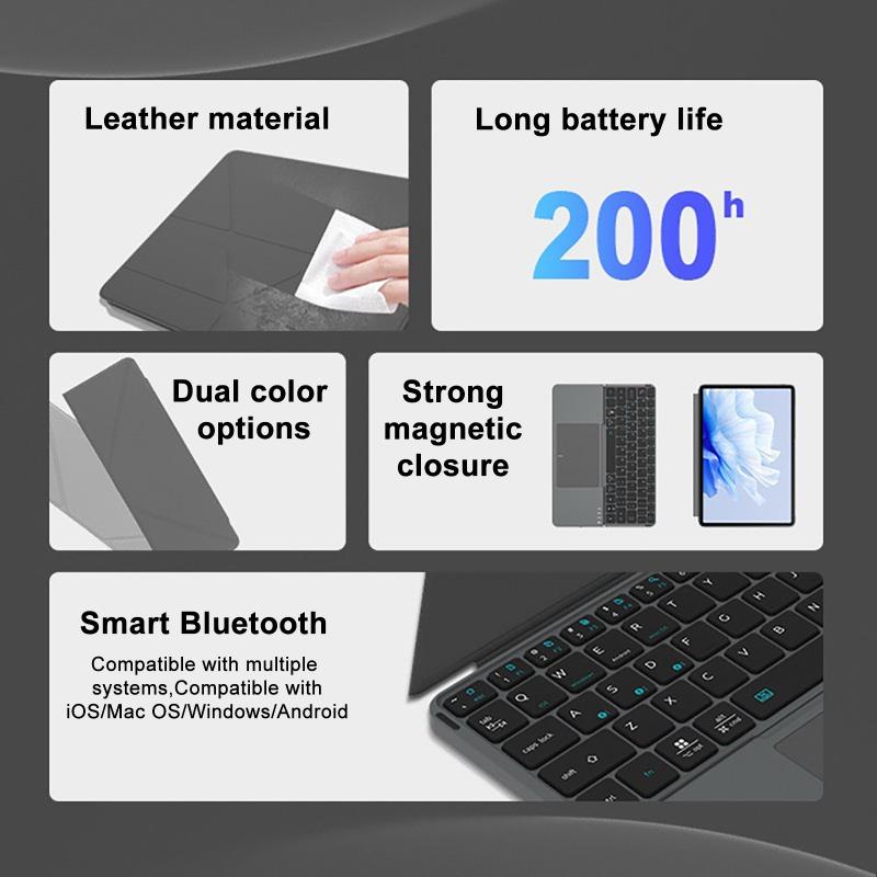 2-in-1 Kabellose Bluetooth 5.0 Faltbare Tastatur Abnehmbarer Lederständer Touch Tragbare Tastatur für Tablet/Telefon/PC Touch