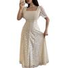 2026 European and American women's clothing women's tulip pattern square collar short-sleeved medium and long skirt summer banquet