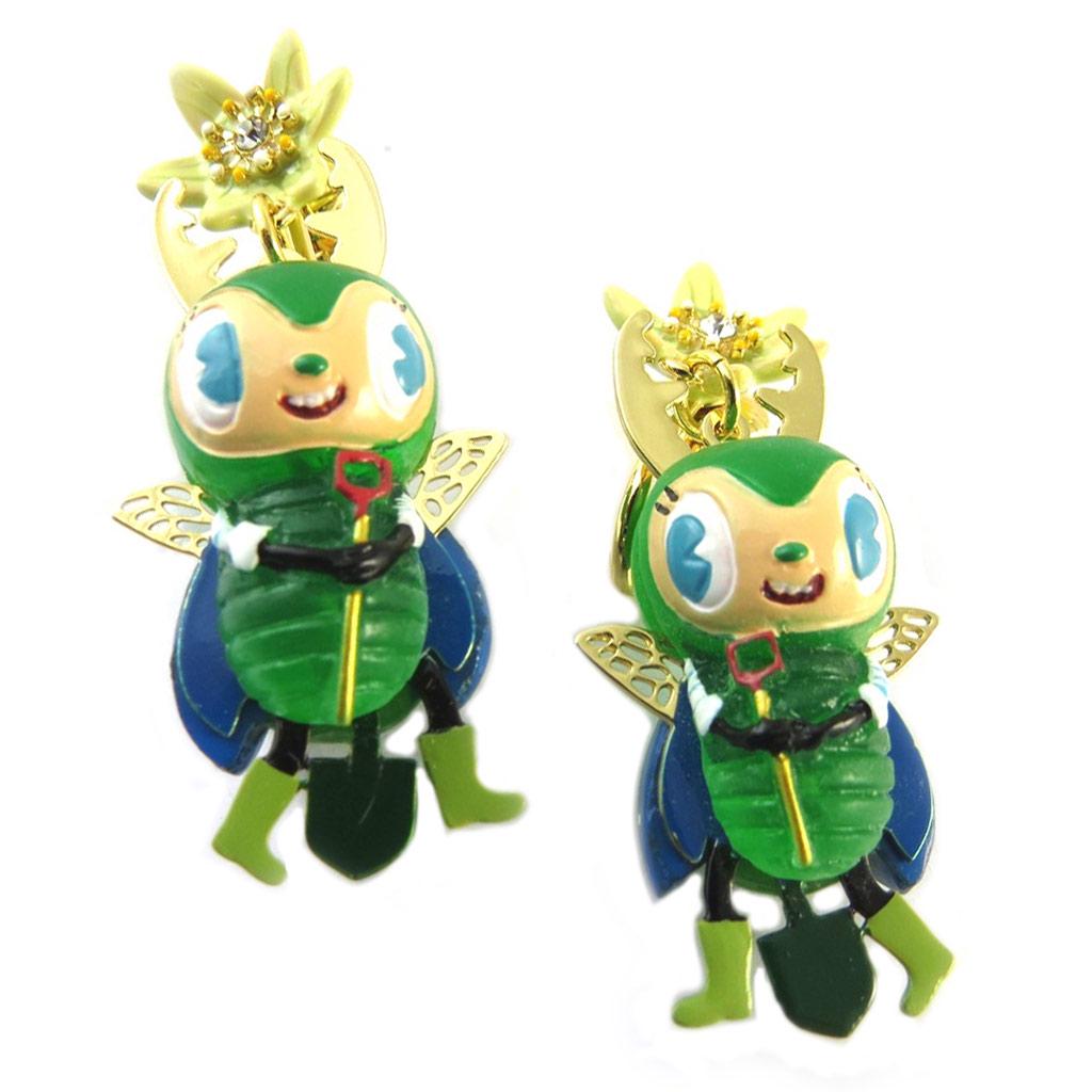 Les Trésors De Lily [P2041] - Artisanal Clip-on Earrings 'Monde Merveilleux' (Potager Du Bonheur) Golden Green - 45x20 Mm