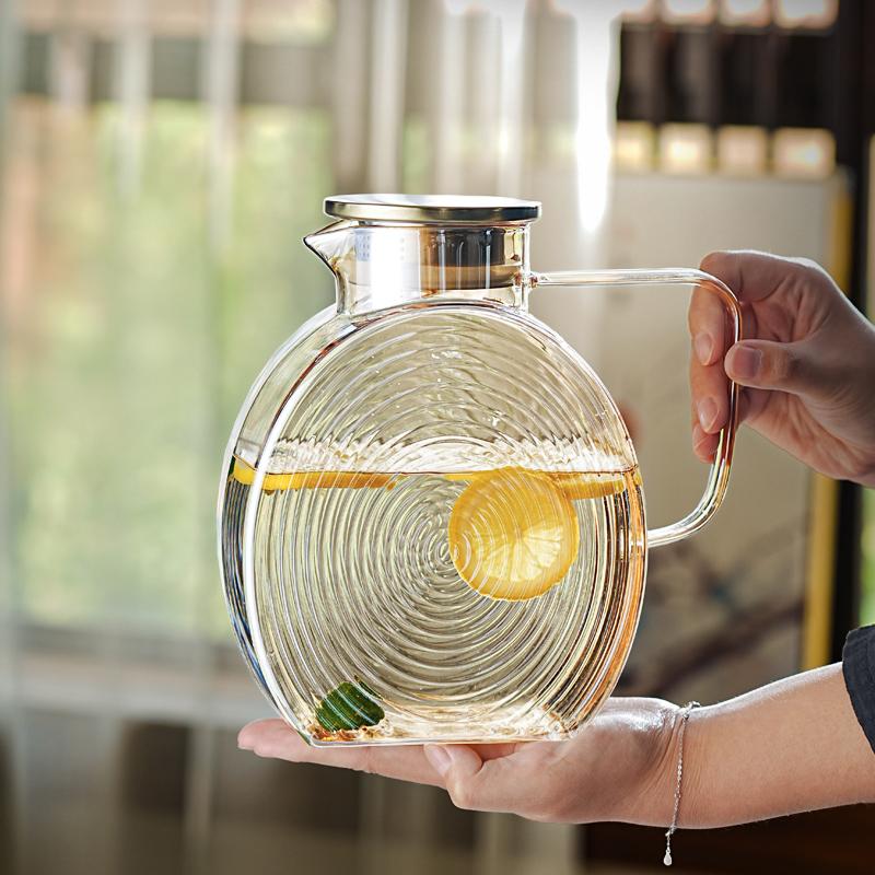 2.5L Nordic Snail Refrigerator Bottles Cold Water Cups Cool Kettle Glass Mug Large-Capacity Bottle Heat Resistant Home Amber Set