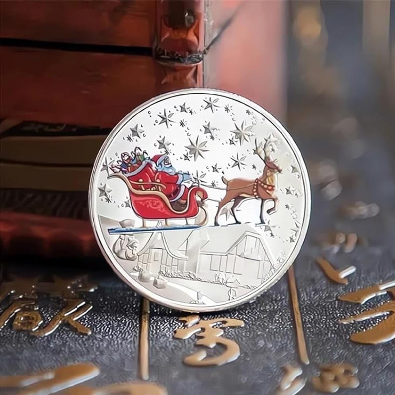 Santa Gold Coin for Christmas Eve Boxes with Message Card Collectible Coin for Christmas Stocking Stuffers Excellent Silver серебряный