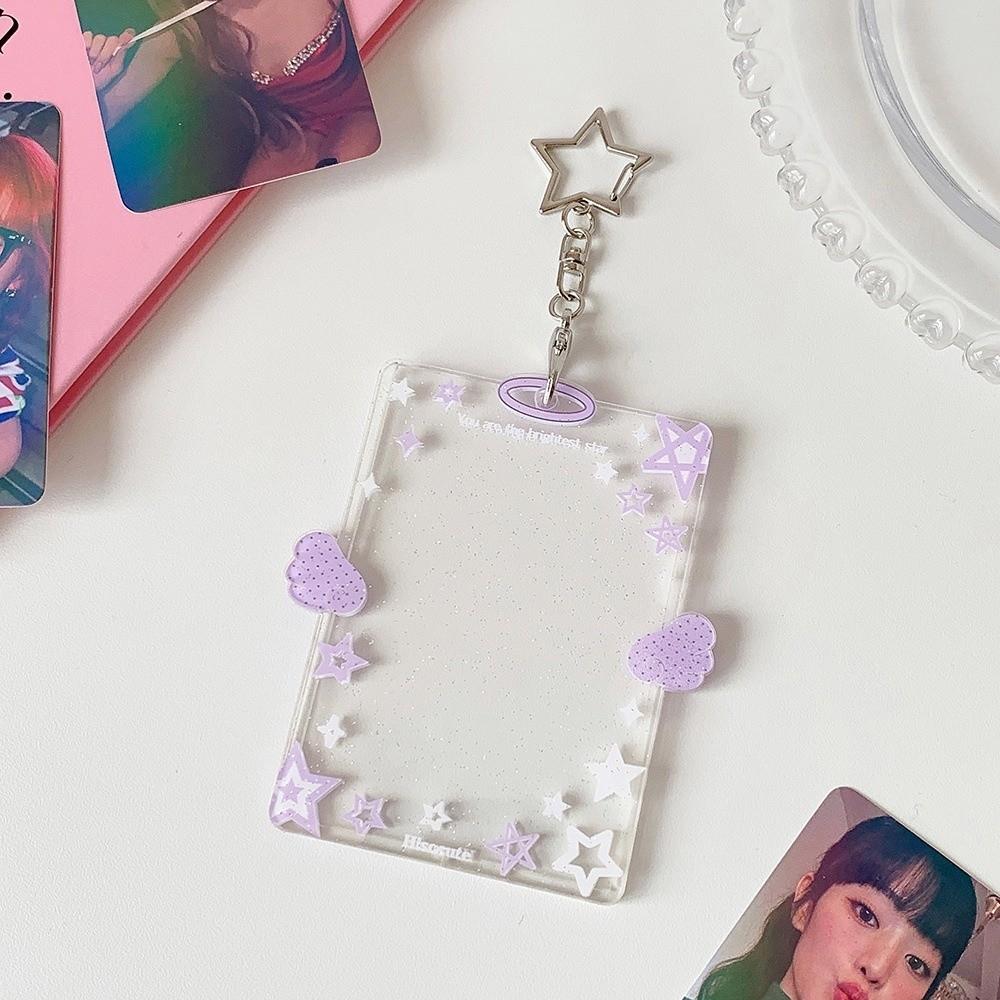 Acrylic Kpop Photocard Holder Keychain 3 Inch Wings Stars Idol Card Display Protector Transparent Cartoon Card Holder