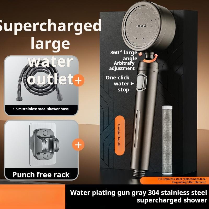 304 Stainless Steel High Pressure Shower Head, Filtered Anti-Scald Bathroom Spray Nozzle with Booster, Durable Rainfall Showerhe