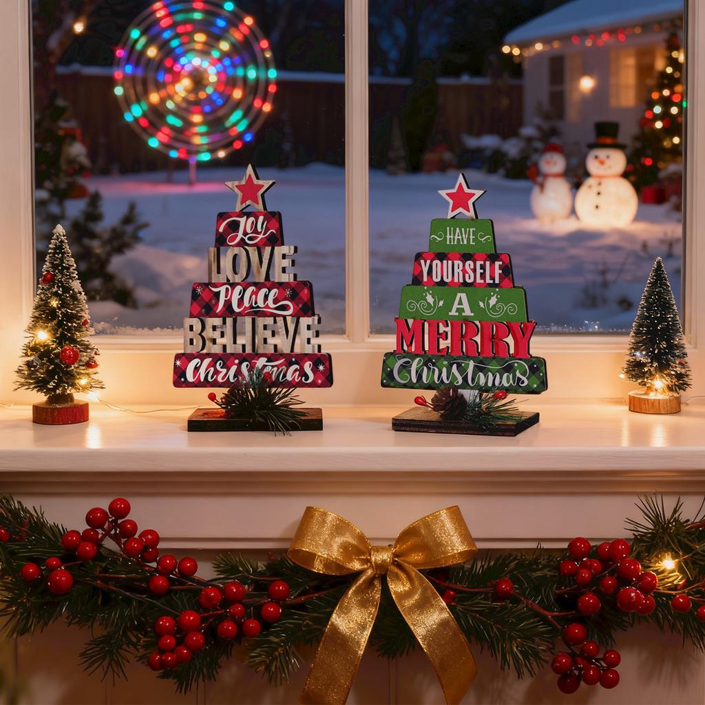 Christmas Wooden Desktop Ornaments Letter Christmas Tree Scene Dress Props Decorations