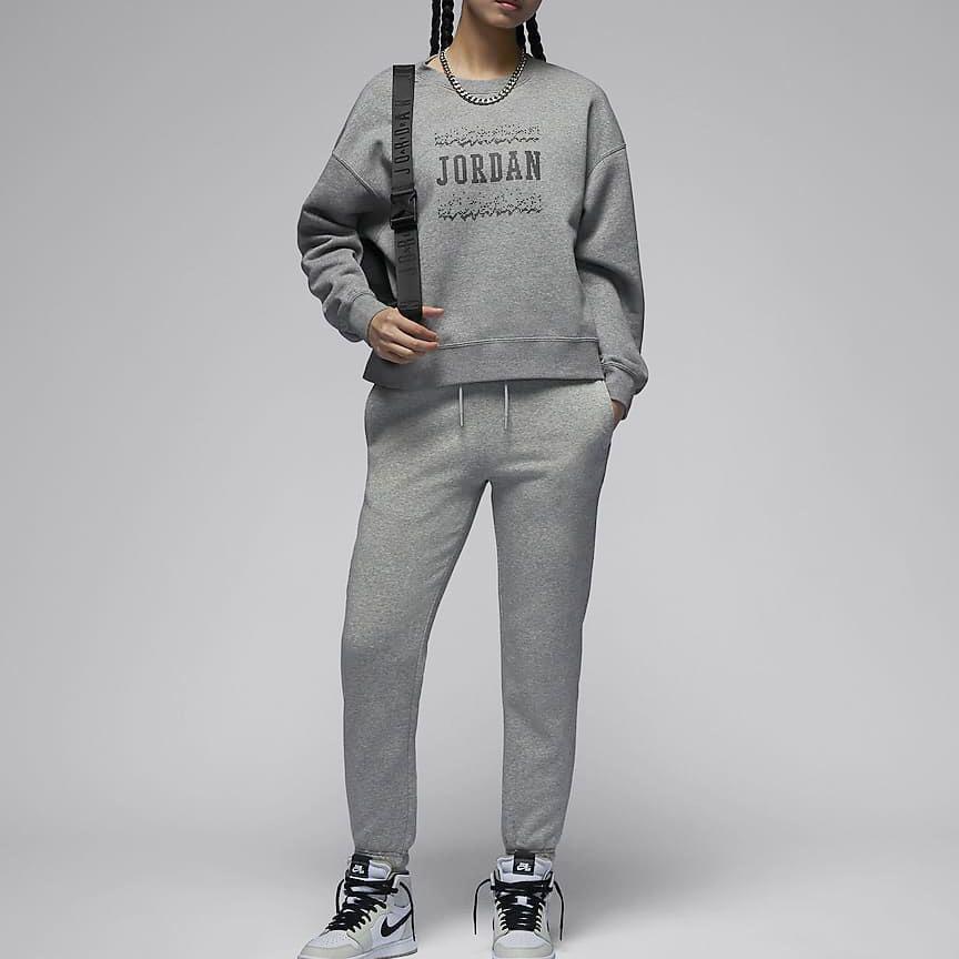Jordan Letter Print Round Neck Fleece Sweatshirt Women Tops Carbon-Grey FZ2140-091