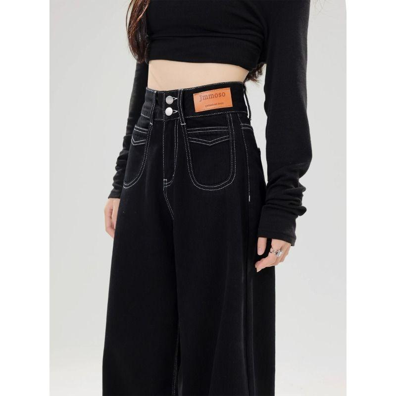 Women's High-Waisted Black Floor-Length Wide-Leg Jeans - Autumn/Winter 2025 Collection