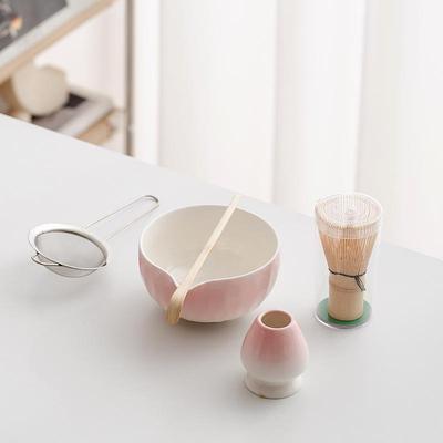 Large Ceramic Matcha Bowl - Gradient Color, Song Dynasty Style, with Whisking Tools and Whisk Stand.