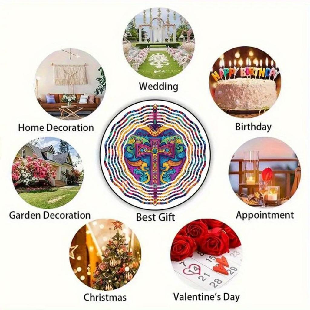 Vintage Medieval Cross Heart Wind Spinner - 2D Colorful Metal Hanging Decor for Indoor/Outdoor Gardens