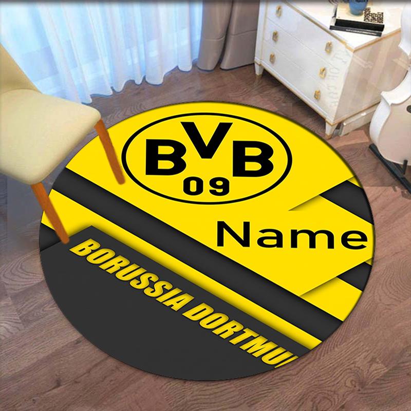 Brugerdefineret Navn Borussia Dortmund Printet Rund Tæppe Stol Tæppe Område Tæppe Entré Dørmåtter, til Kontorstol Stue Soveværelse Køkken Rum.