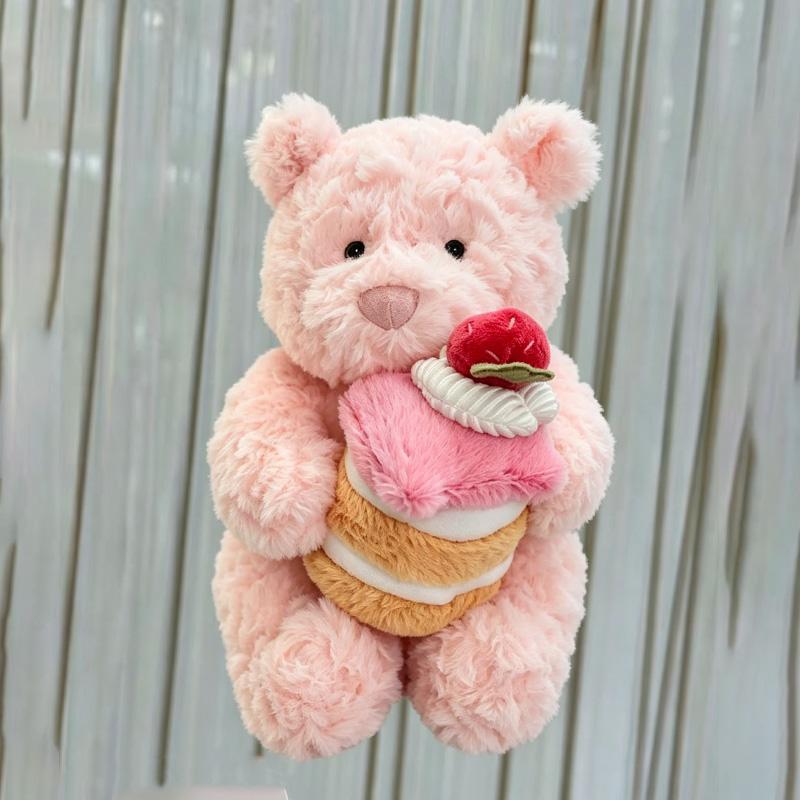 25cm Kawaii Rosa Bär Puppe Plüschtier Kuschelbär Puppe Kuchenaffe Geburtstagsgeschenk für Freundin Beste Freundin Weiches Stofftier Spielzeug