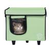 Elevated Heated Cat House Cuboid Kitty Shelter with Heated Pad Green (S)